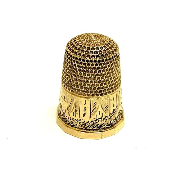 Sewing Thimble Size 8 14k Gold 4.6 Grams Antique Engraved Estate Jewelry - Picture 2 of 12